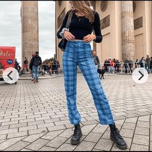 Blue plaid pants